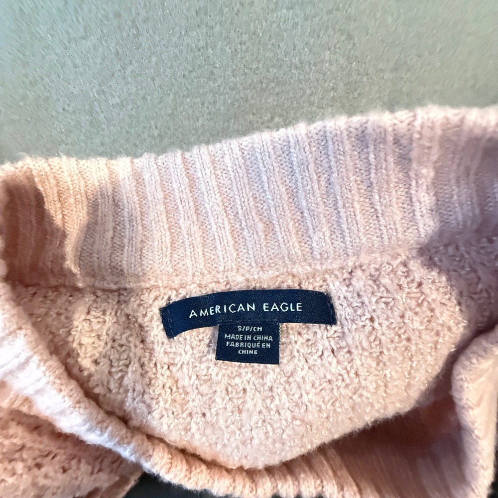 American Eagle Pink Waffle Knit Crew Neck Long Sleeve Sweater Size S - Picture 6 of 14